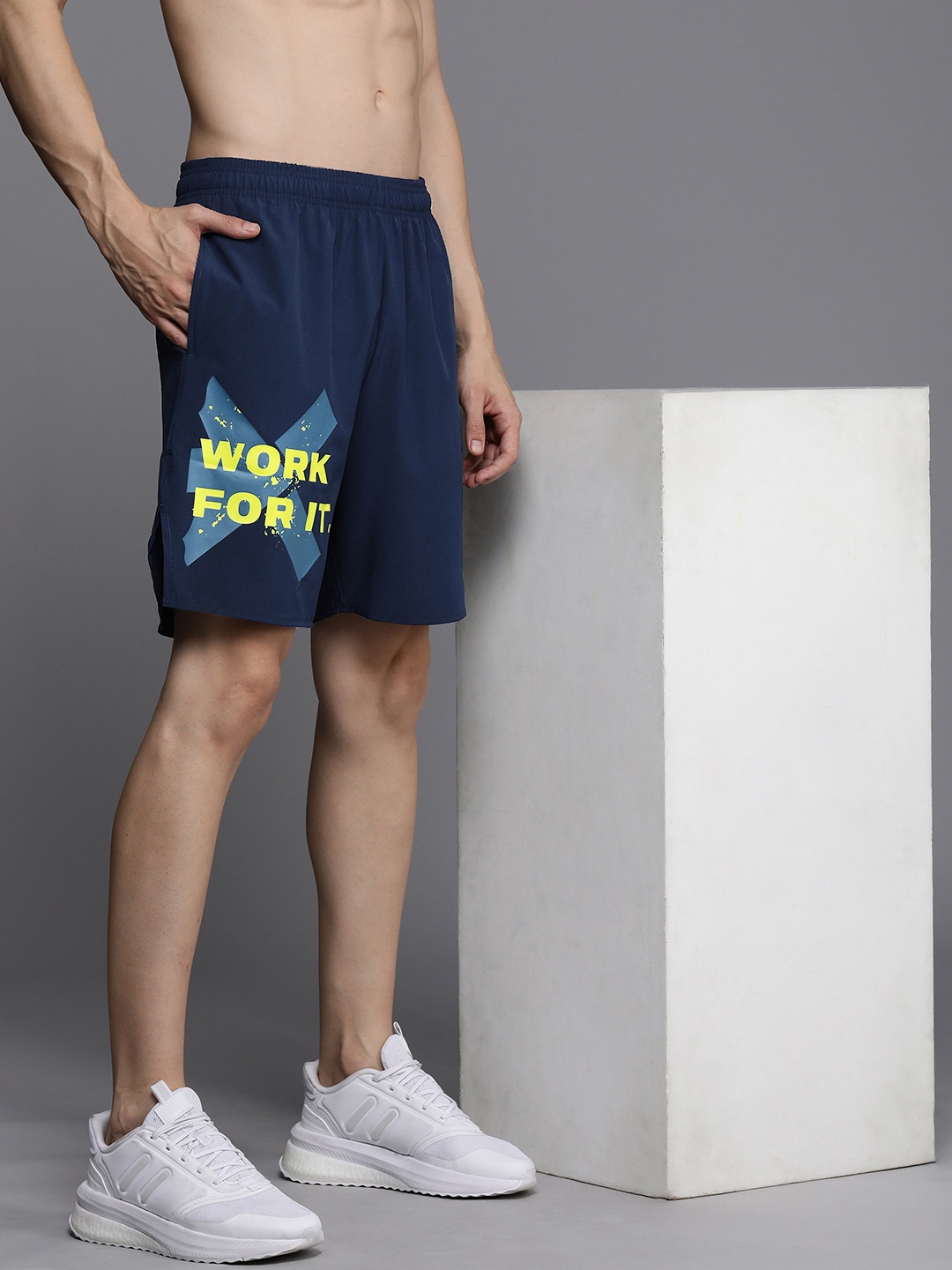 

HRX by Hrithik Roshan Men Rapid Dry Antimicrobial Finish Mid-Rise Training Shorts, Navy blue
