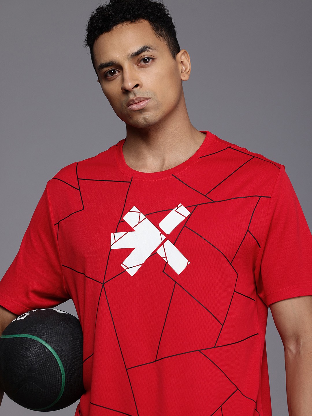 

HRX by Hrithik Roshan Brand Logo Printed Rapid- Dry Training T-shirt, Red