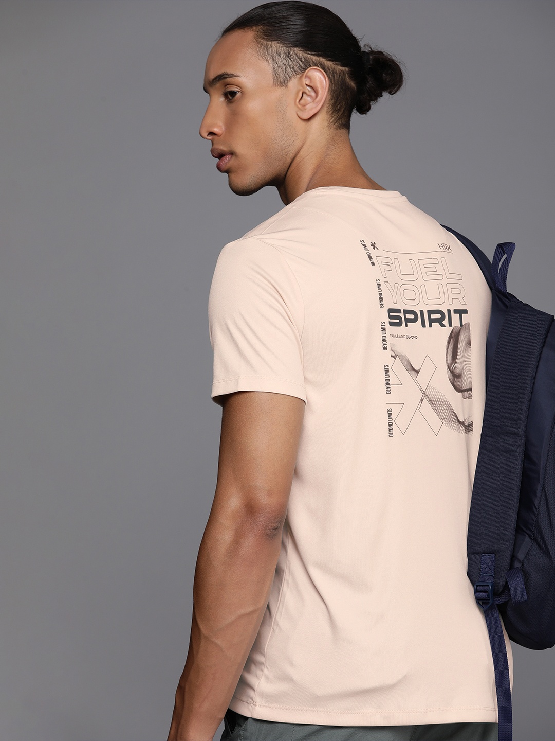 

HRX by Hrithik Roshan Men Brand Logo Printed Rapid-Dry T-shirt, Cream