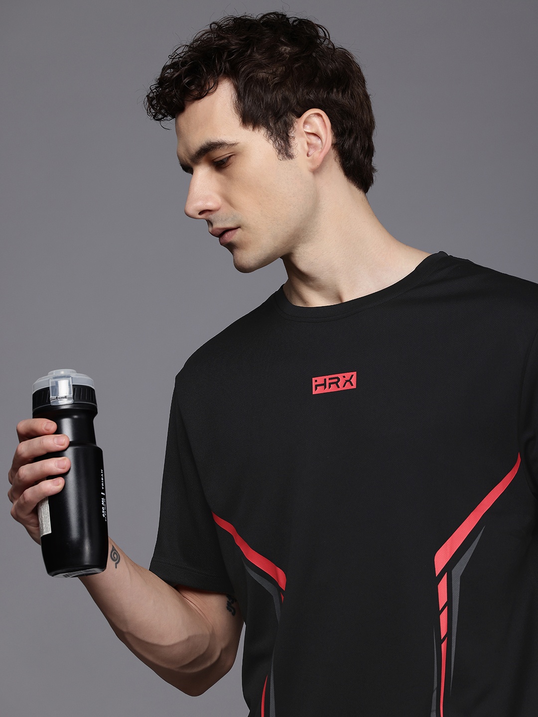 

HRX bHRX by Hrithik Roshan Printed Rapid- Dry Training T-shirt, Black