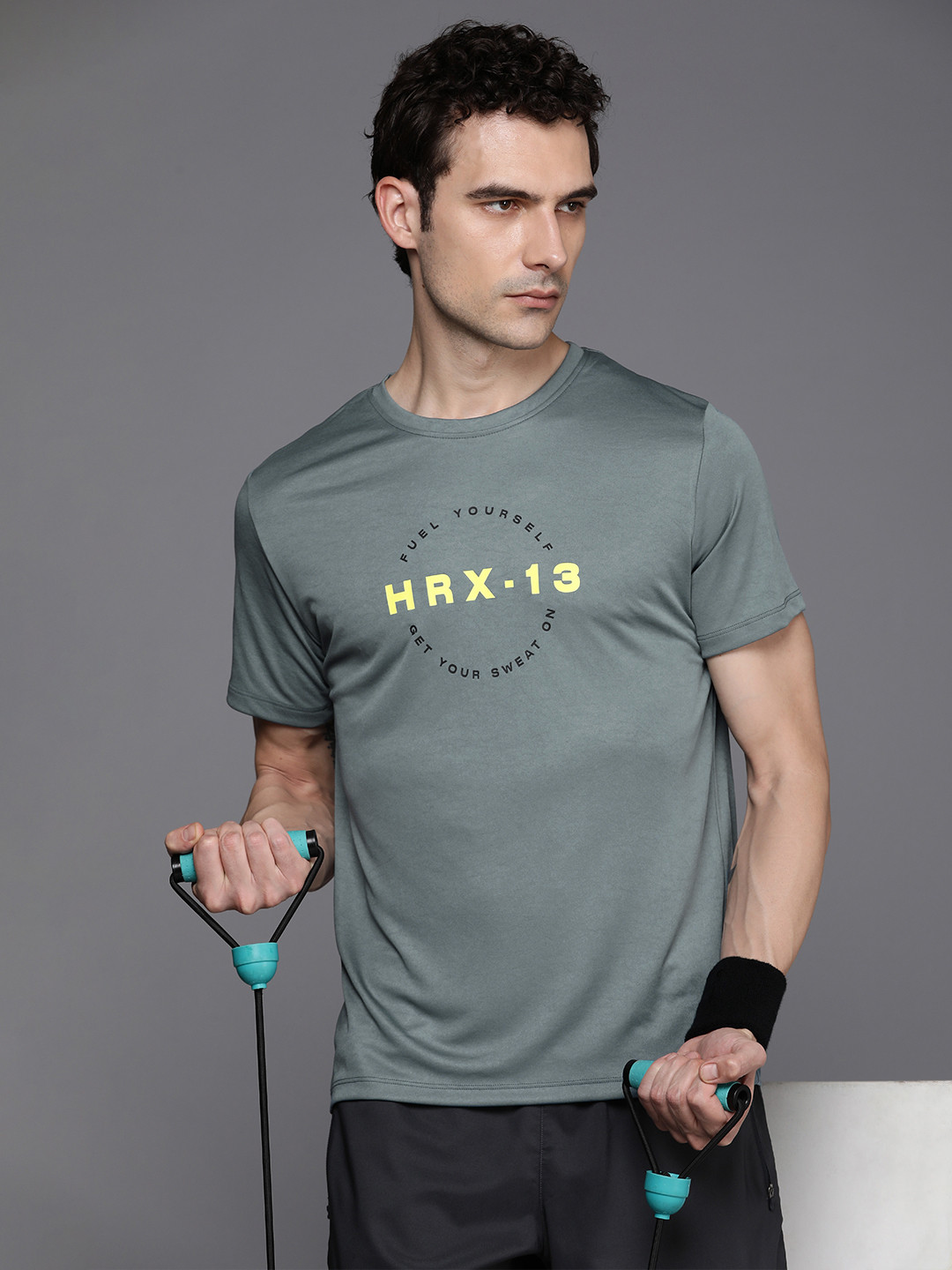 

HRX by Hrithik Roshan Brand Logo Printed Rapid-Dry Antimicrobial Training T-shirt, Grey