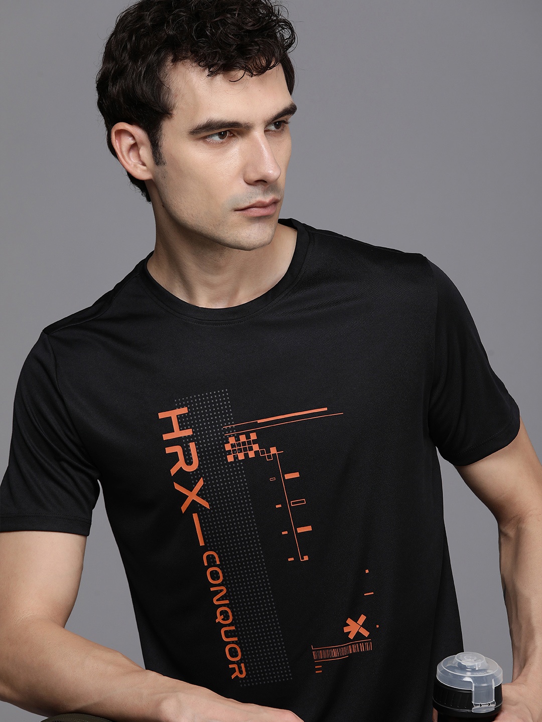 

HRX by Hrithik Roshan Printed Rapid-Dry Training or Gym T-shirt, Black