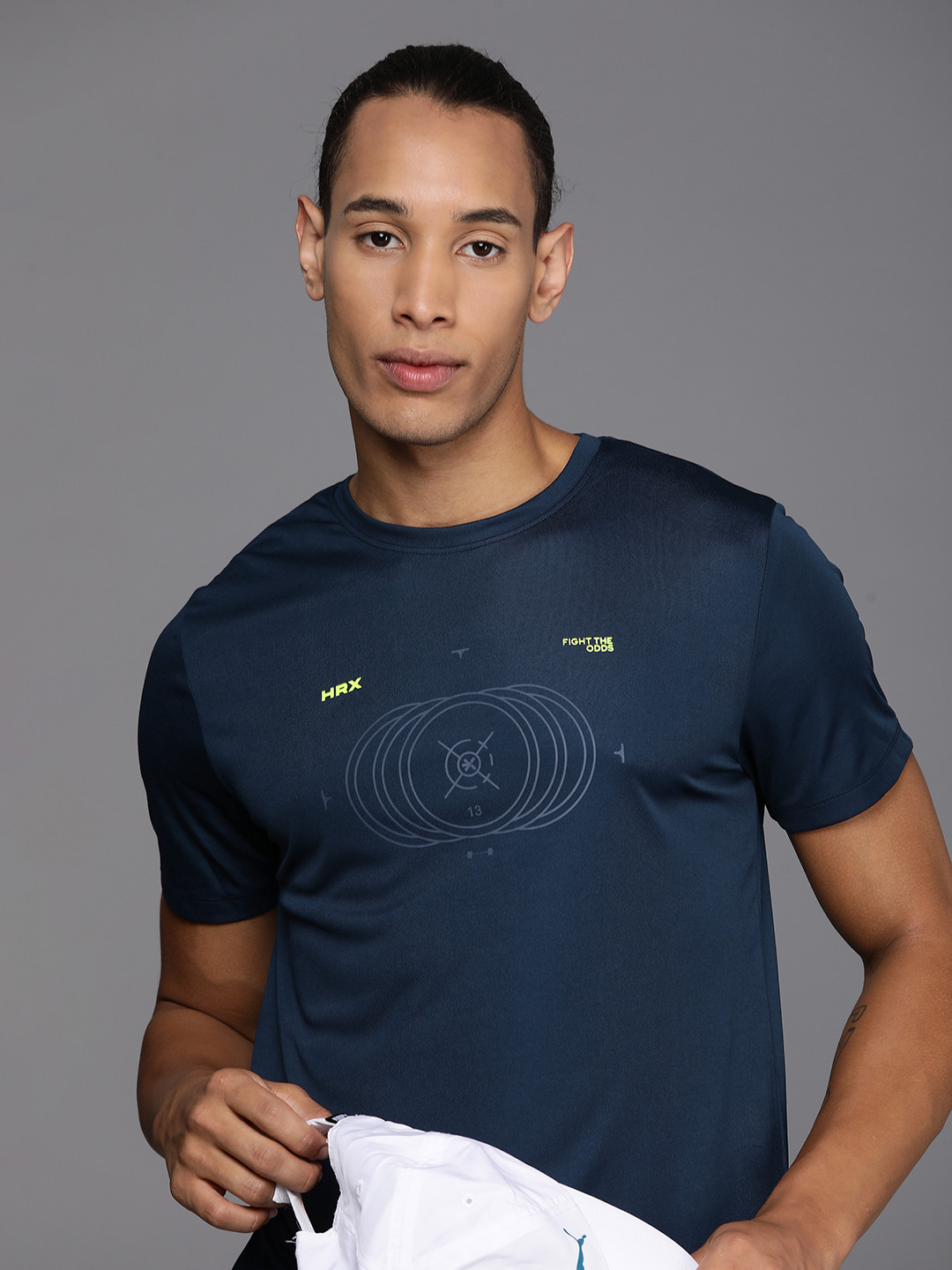 

HRX by Hrithik Roshan Graphic Printed Rapid-Dry Antimicrobial Training T-shirt, Navy blue