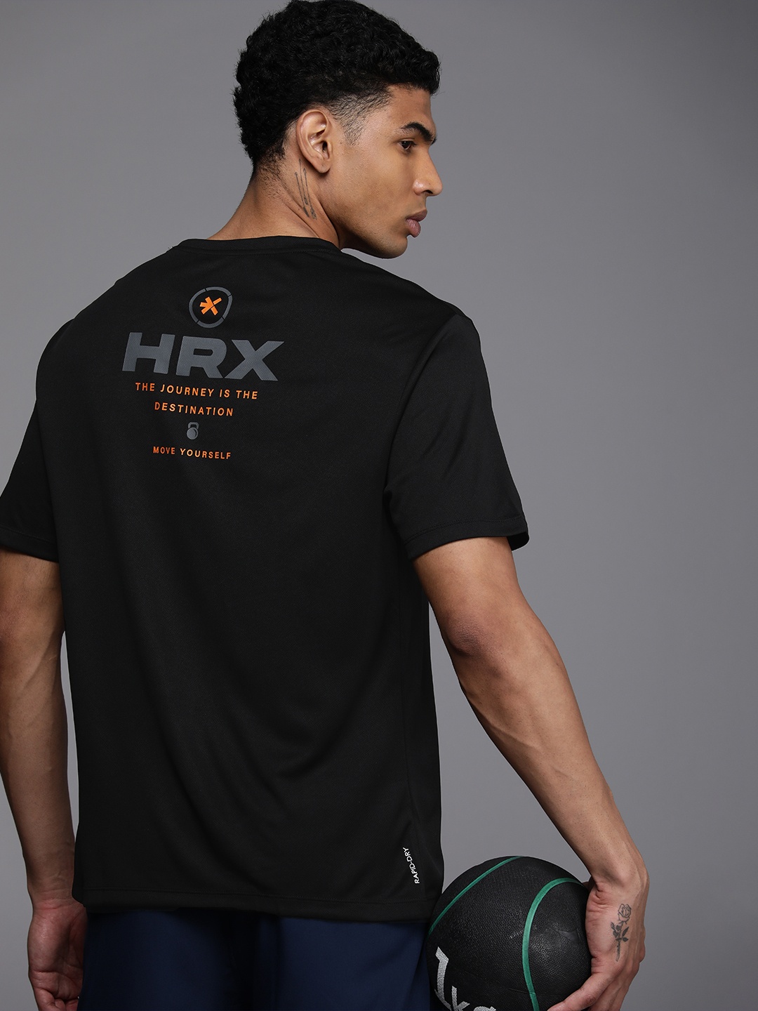 

HRX by Hrithik Roshan Brand Logo Printed Rapid- Dry Training T-shirt, Black