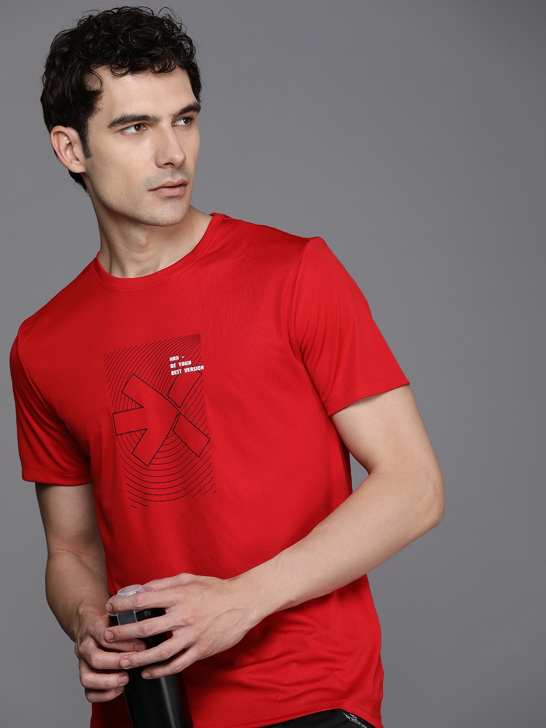 

HRX by Hrithik Roshan Printed Rapid-Dry Training or Gym T-shirt, Red