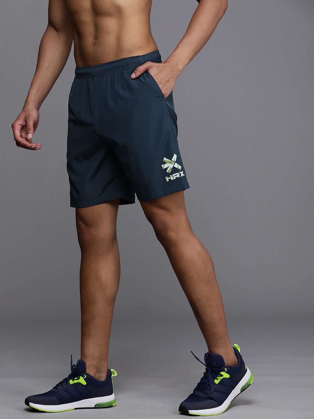 

HRX by Hrithik Roshan Men Rapid Dry Antimicrobial Finish Mid-Rise Training Shorts, Navy blue