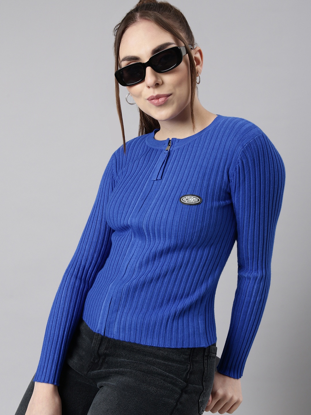 

SHOWOFF Round Neck Fitted Top, Blue