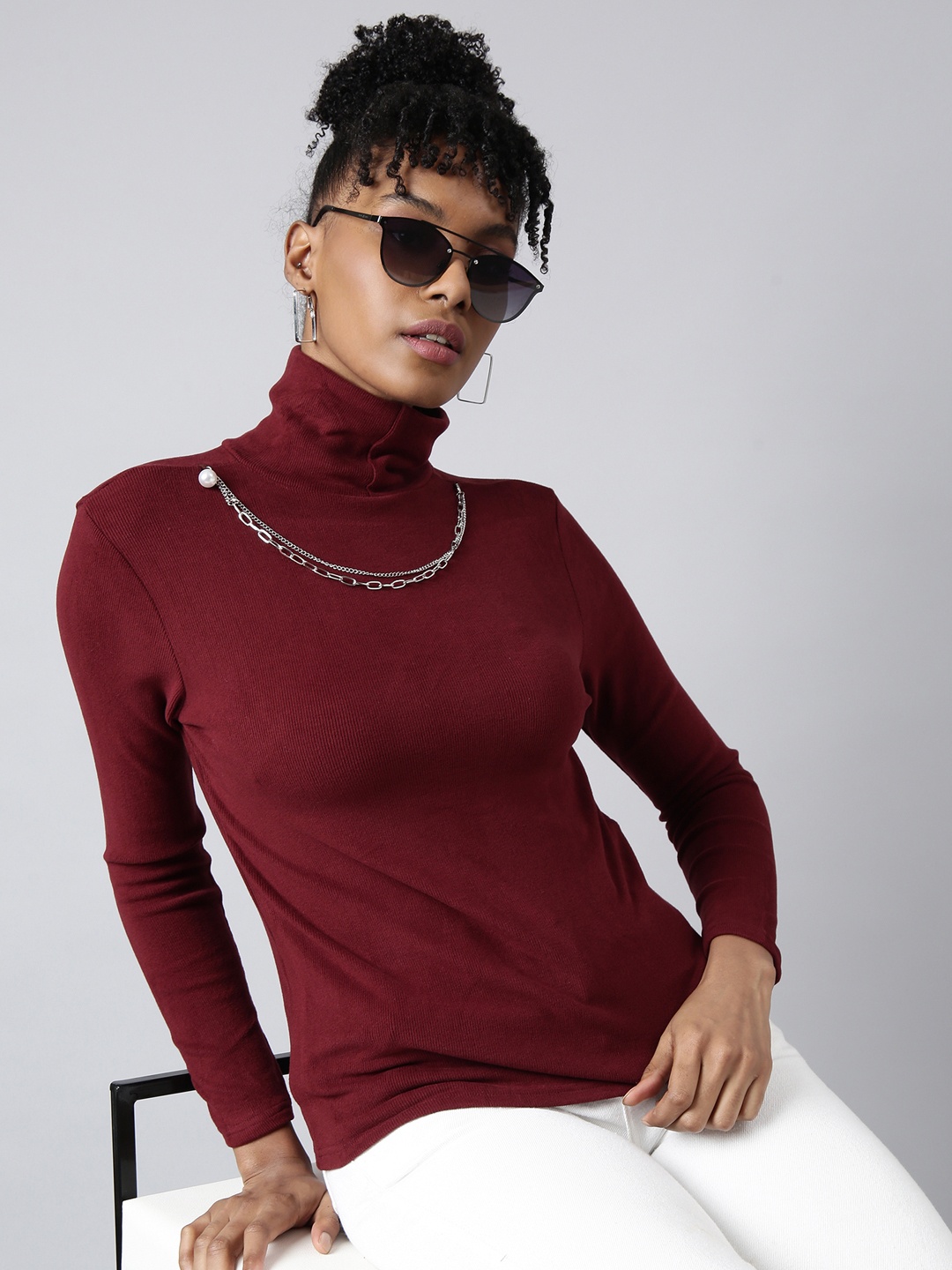 

SHOWOFF Pack of 2 Fitted Top Comes With Chain, Maroon