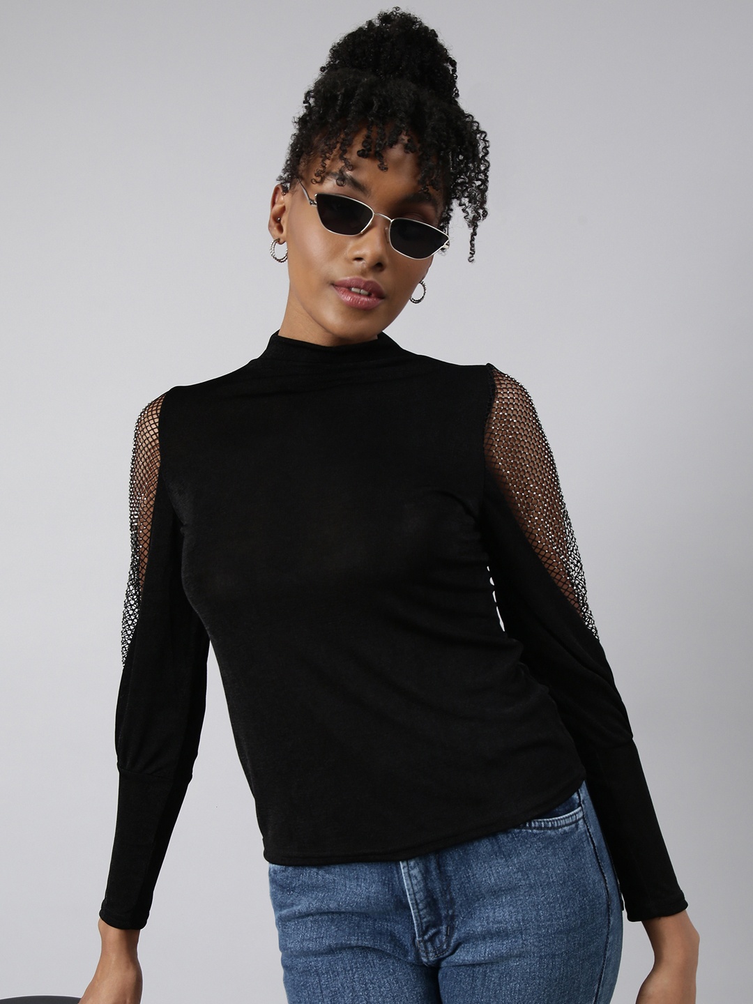 

SHOWOFF High Neck Studded Monochrome Top, Black