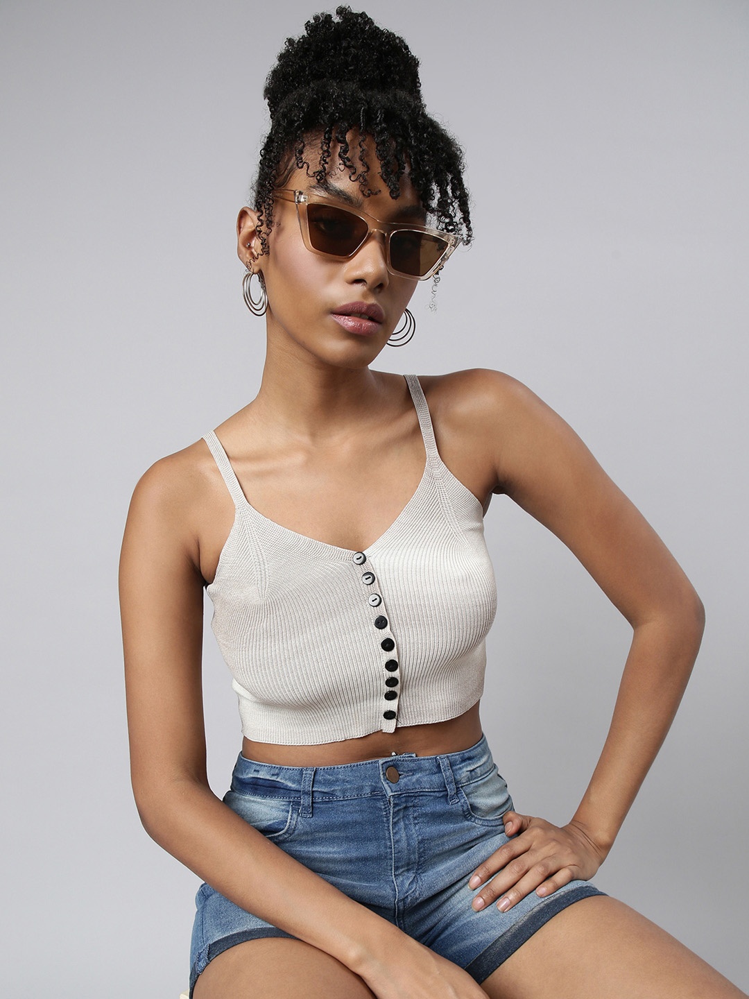 

SHOWOFF Bralette Shoulder Straps Crop Top, Grey