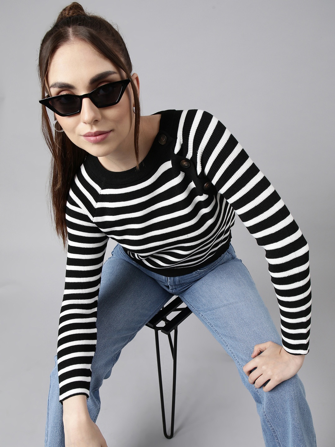 

SHOWOFF Horizontal Stripes Fitted Top, Black