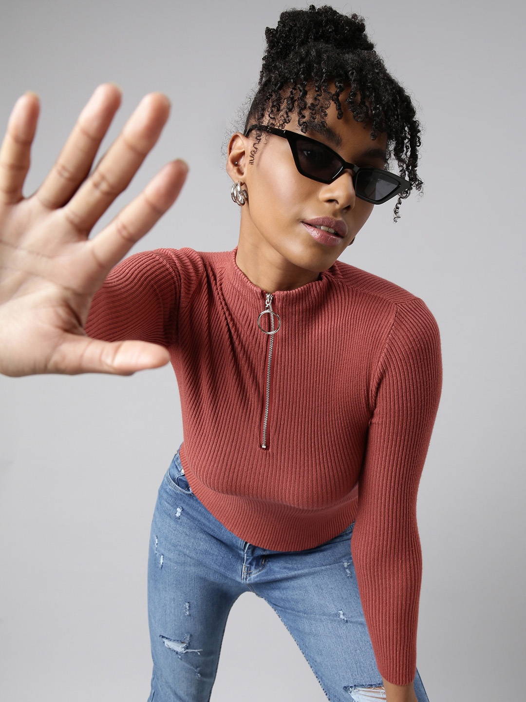 

SHOWOFF Vertical Stripes Fitted Top, Rust