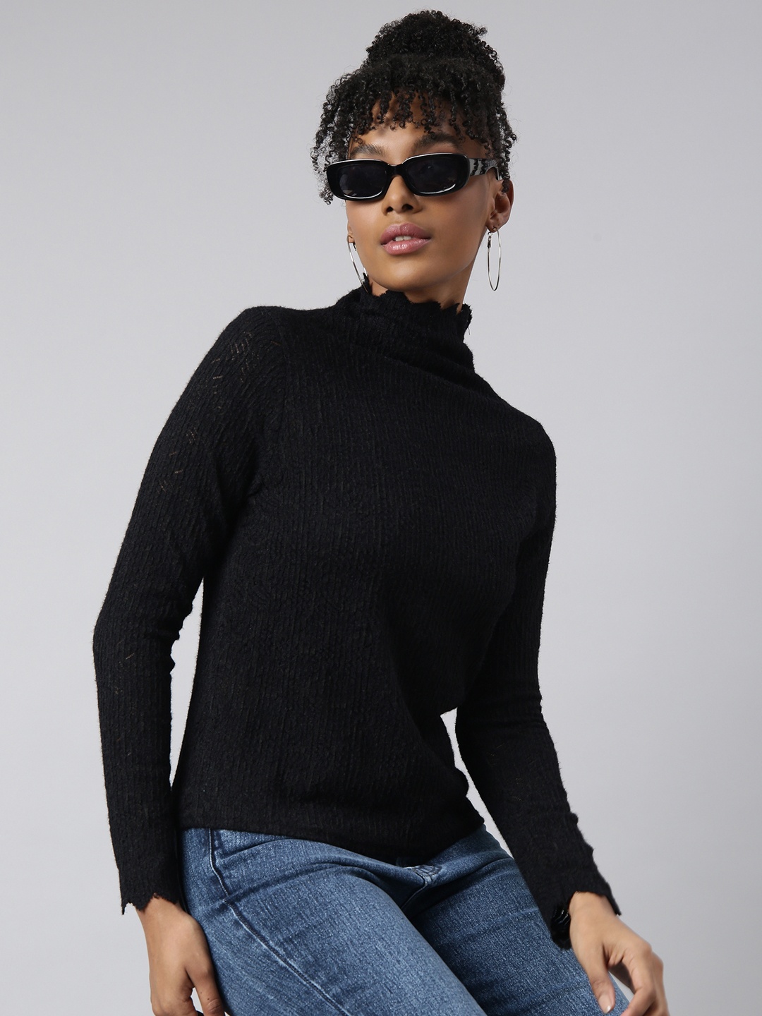 

SHOWOFF High Neck Knitted Fitted Top, Black