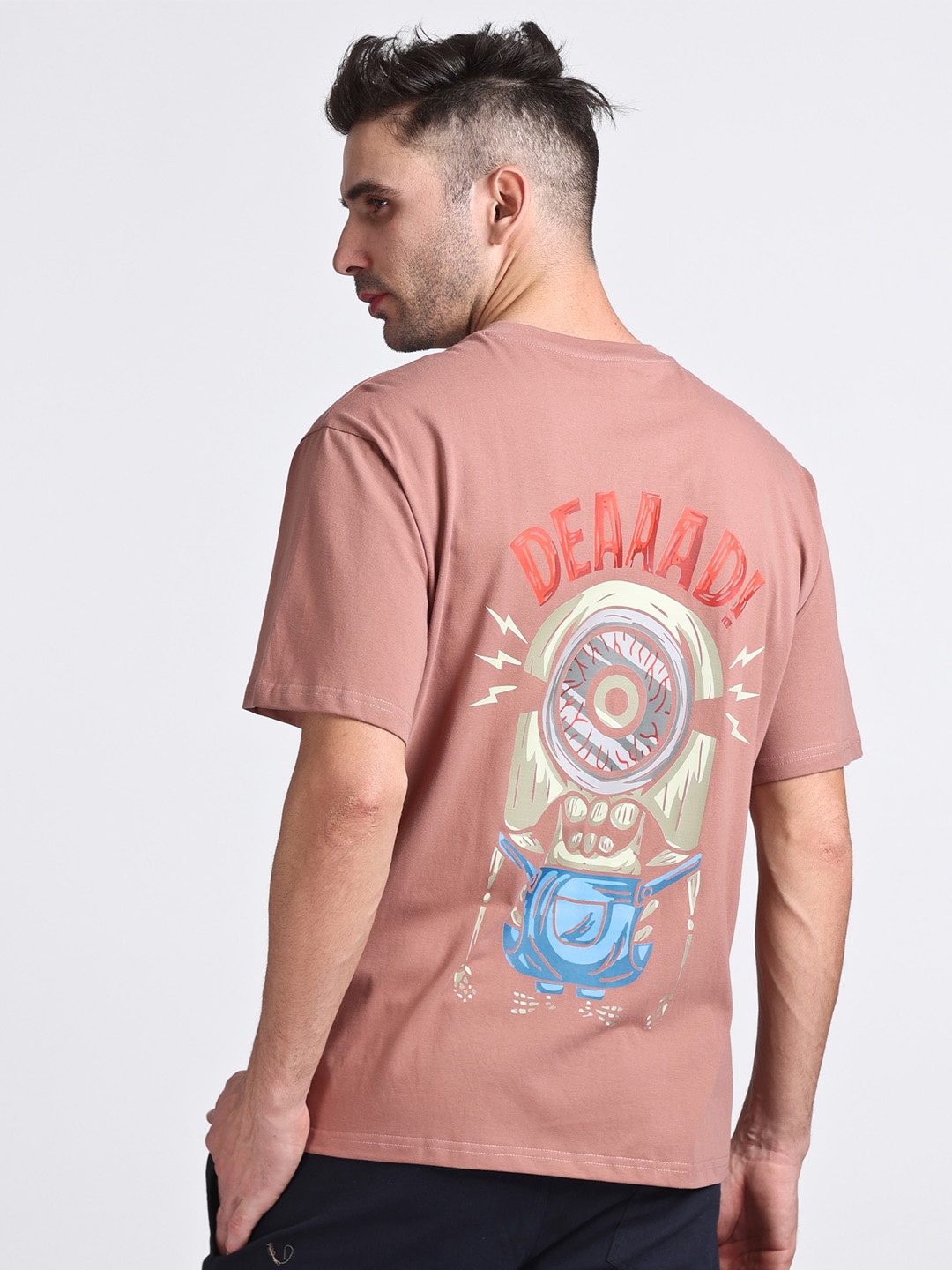 

HILLBERG Round Neck Short Sleeves Graphic Printed Oversized Cotton T-shirt, Rust