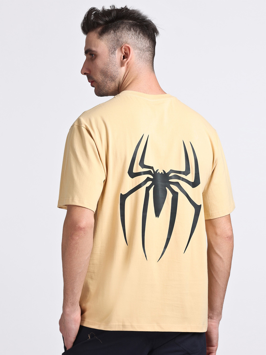 

HILLBERG Spider Printed Round Neck Cotton T-shirt, Beige