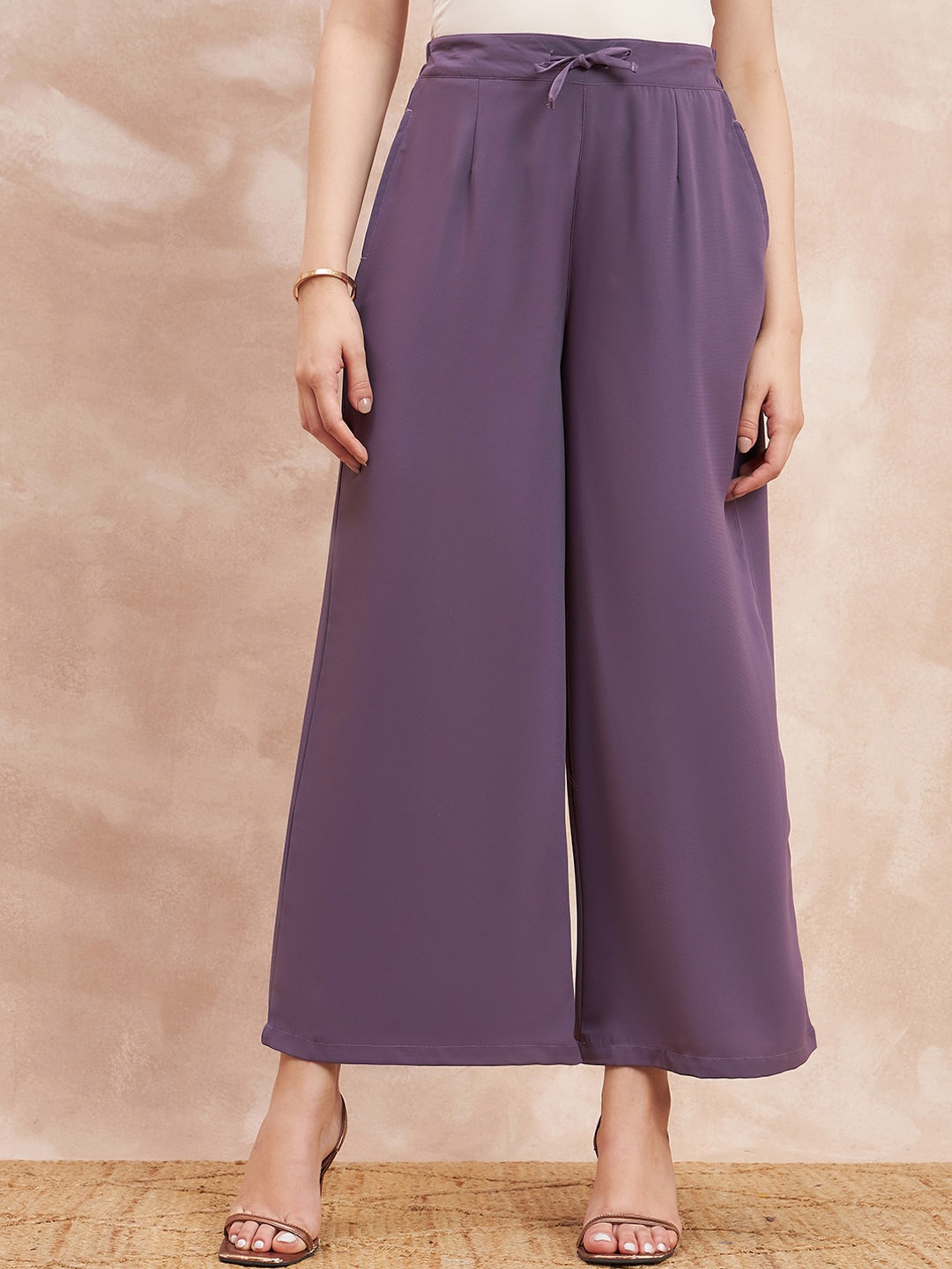 

all about you Women Flared High Rise Pleated Trousers, Purple