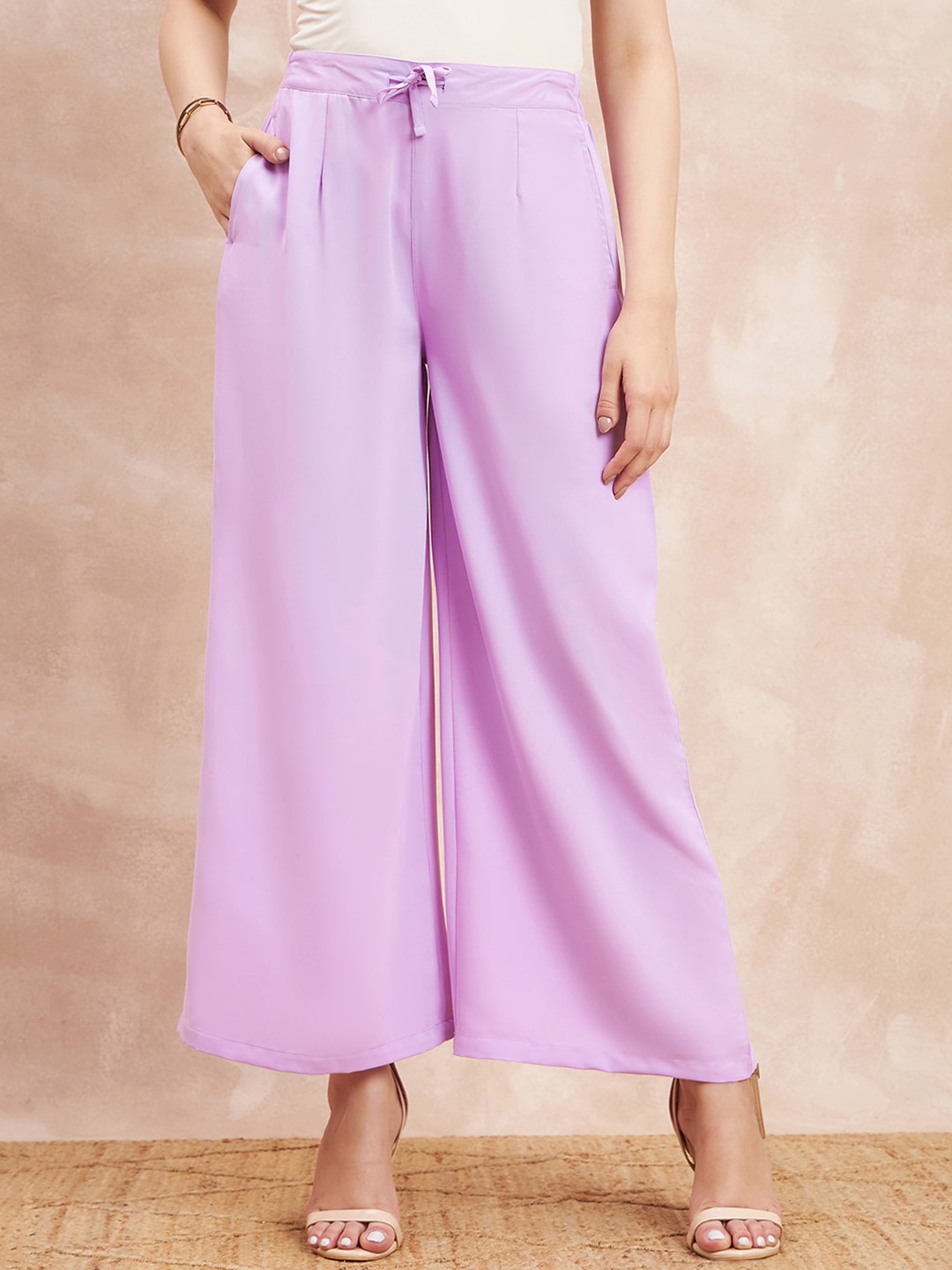 

all about you Women Lavender Comfort Flared High-Rise Pleated Trousers