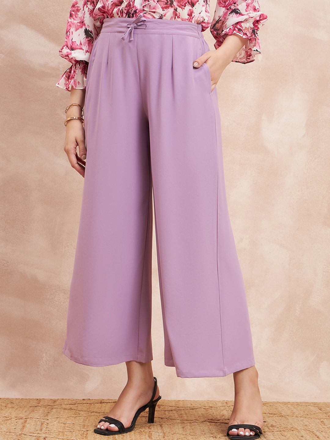 

all about you Women Mauve Comfort Flared High-Rise Pleated Trousers