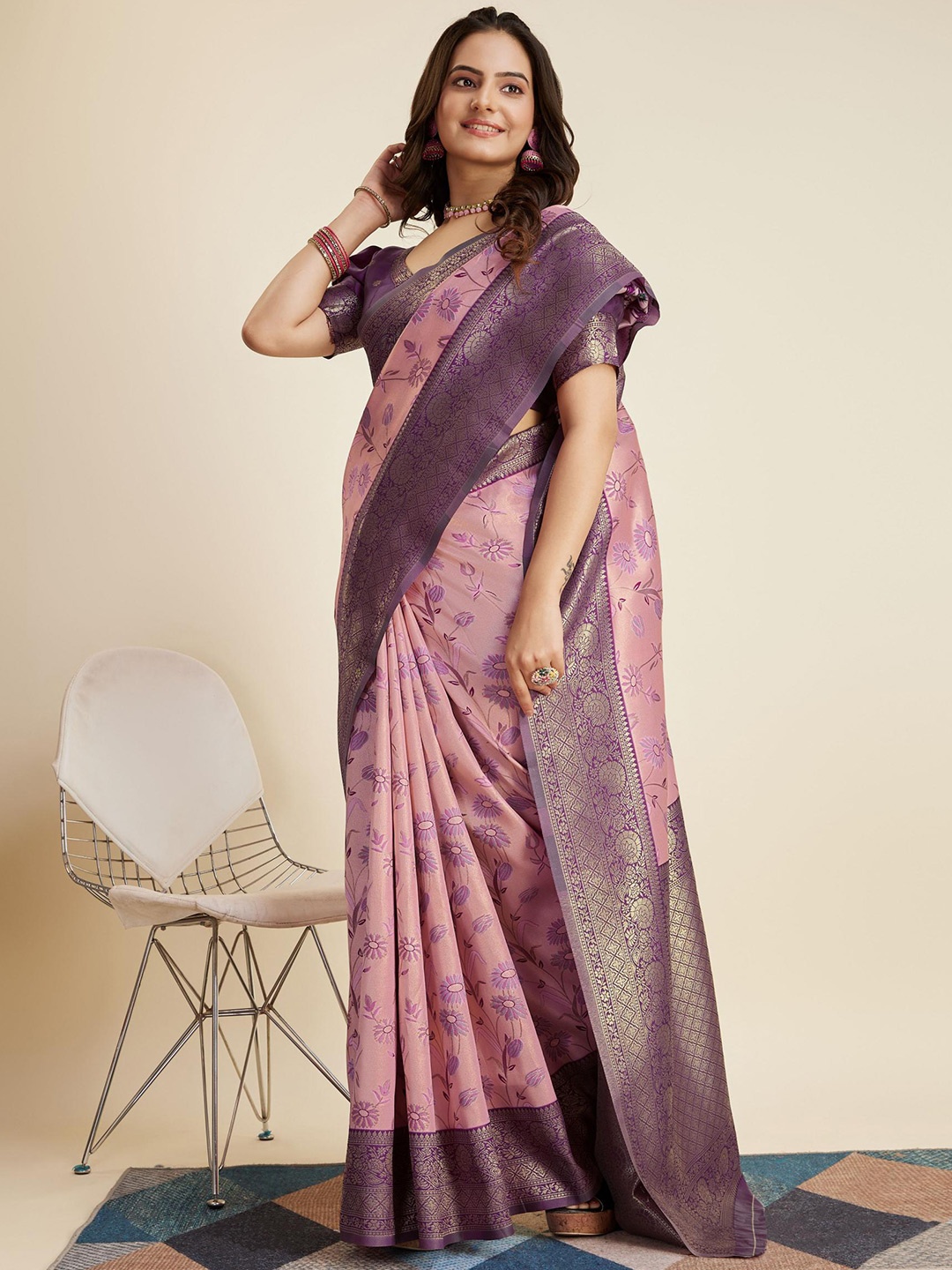 

VAIRAGEE Ethnic Motifs Zari Banarasi Saree, Mauve