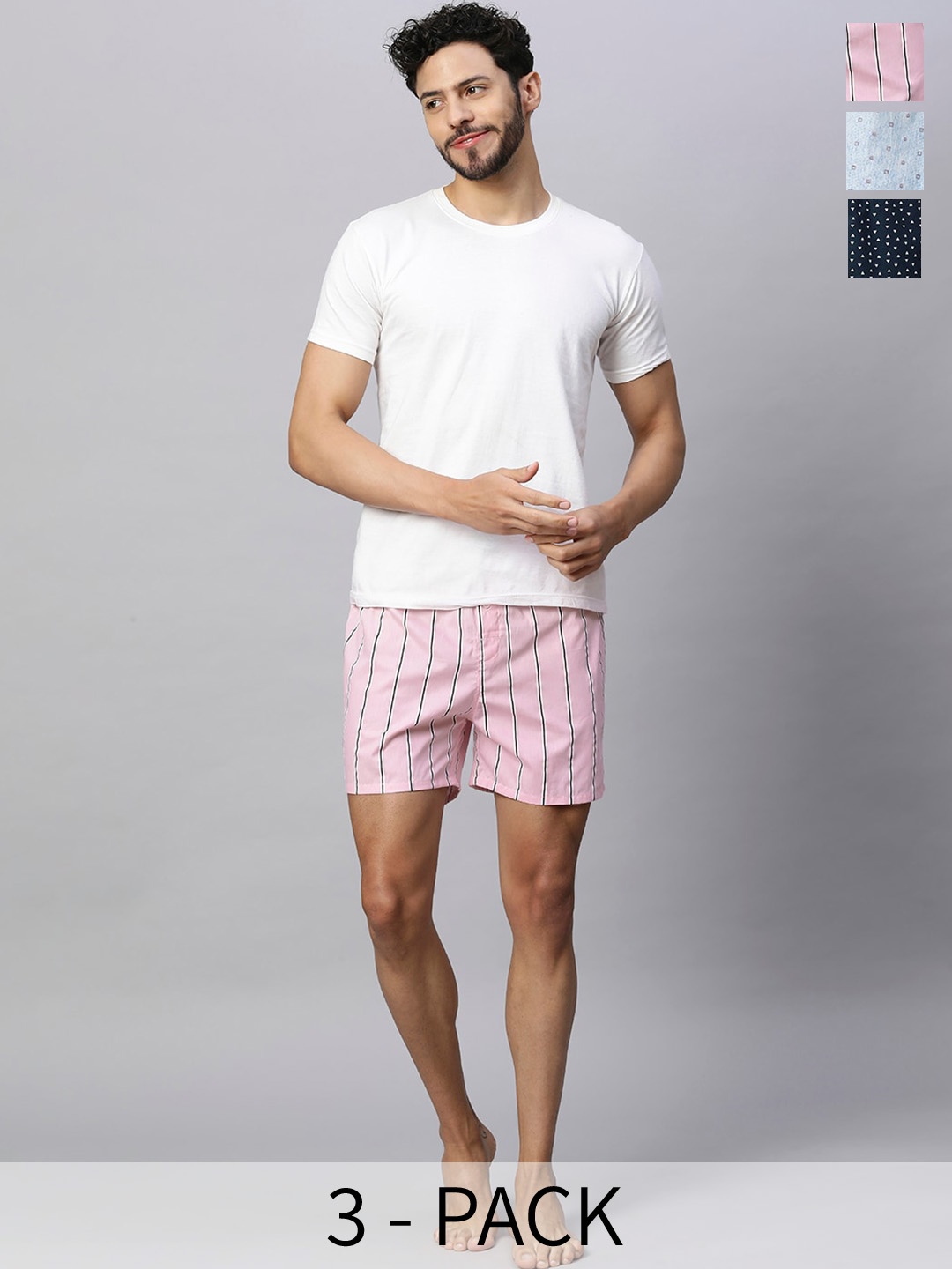 

URBAN SCOTTISH Pack Of 3 Printed Pure Cotton Boxers USBX2432_, Blue