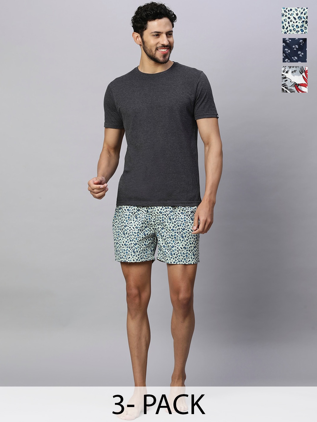 

URBAN SCOTTISH Pack Of 3 Printed Pure Cotton Boxers USBX2430_, White
