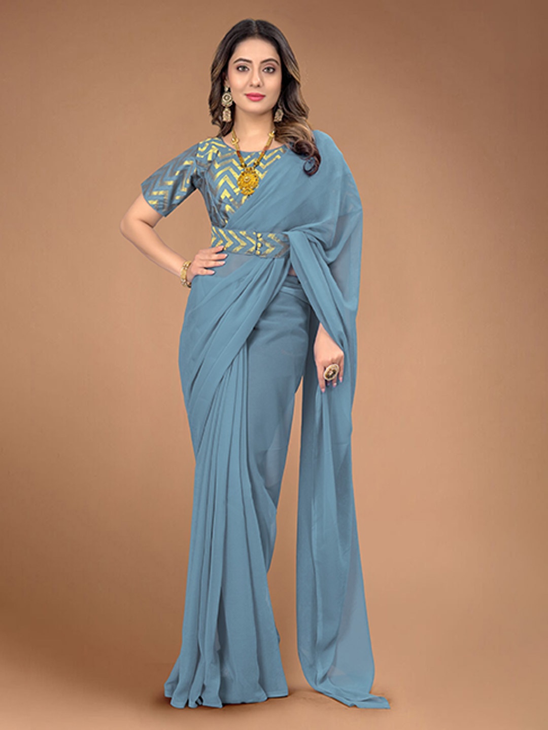 

DRIZOMIZ Zari Ikat Saree, Grey