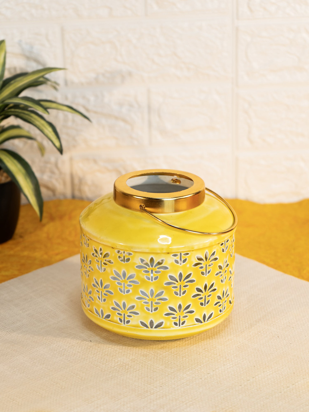 

Ekhasa Yellow Metal Hanging Lantren Tealight Candle Holder