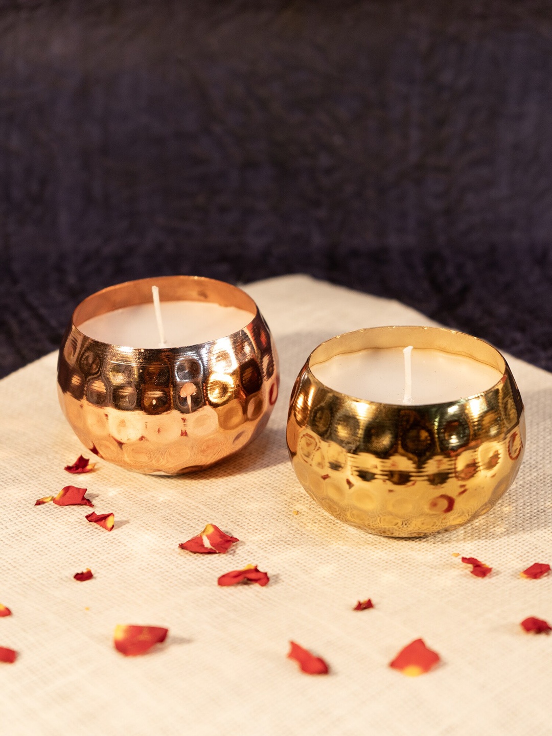 

Ekhasa Gold Toned Brass Candle Holders with Wax