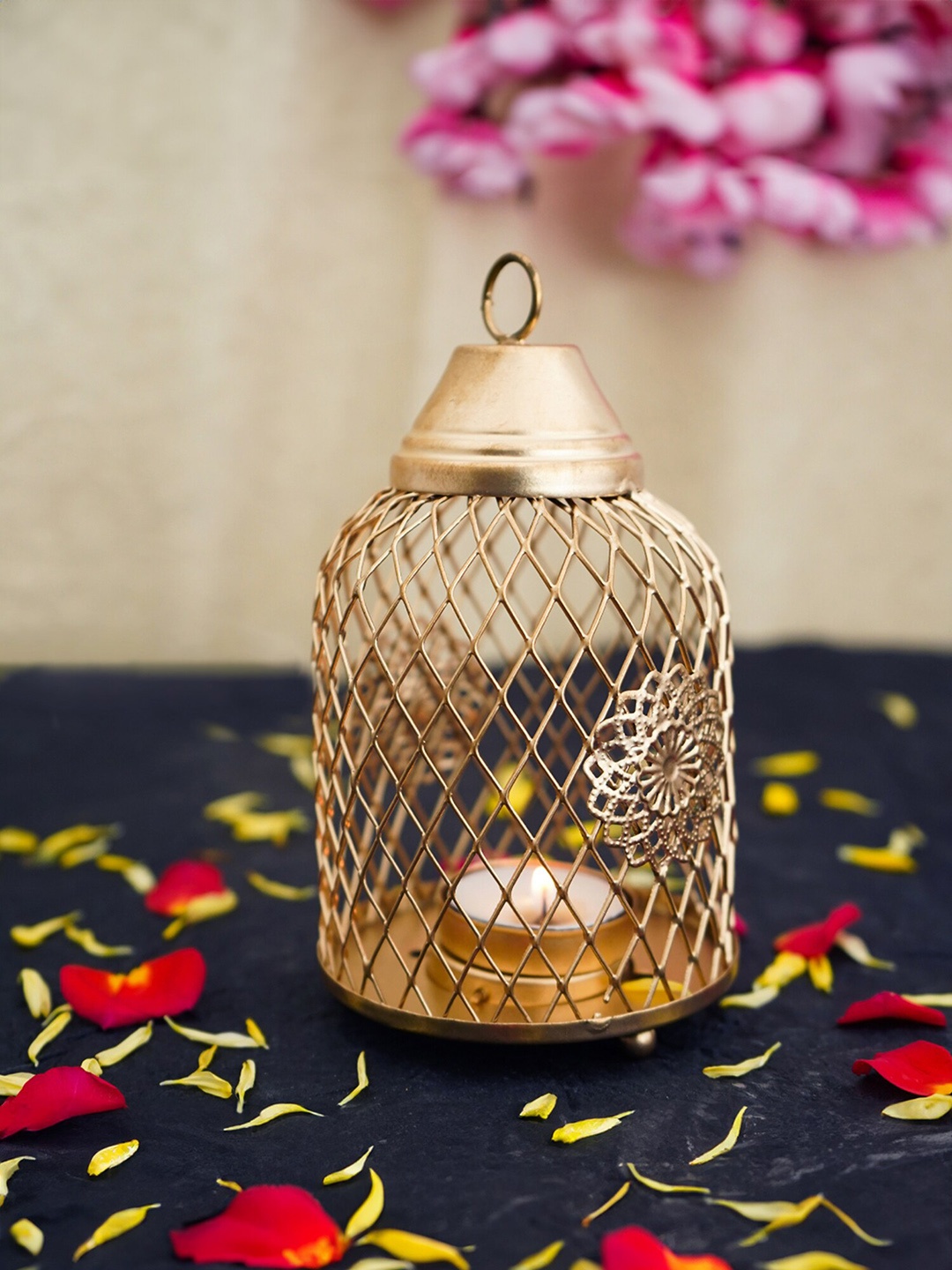 

Ekhasa Gold Toned Metal Lantern Tealight Candle Holder