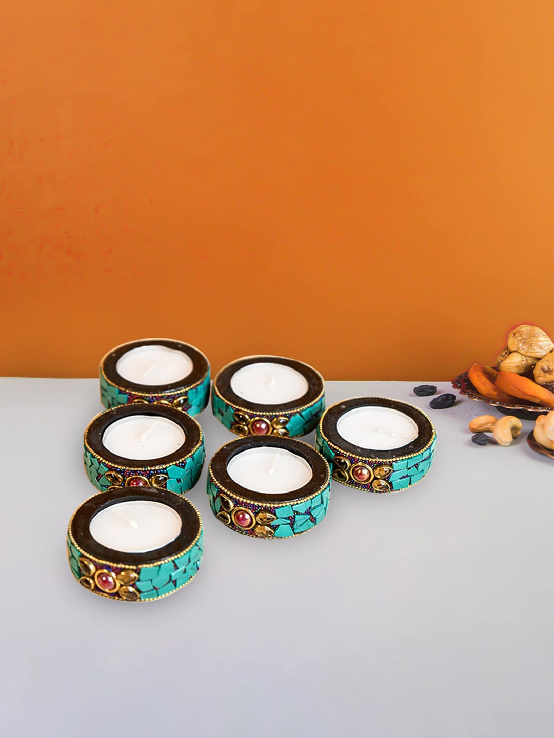 

Ekhasa Green & White 6 Pieces Ceramic Candle Holders
