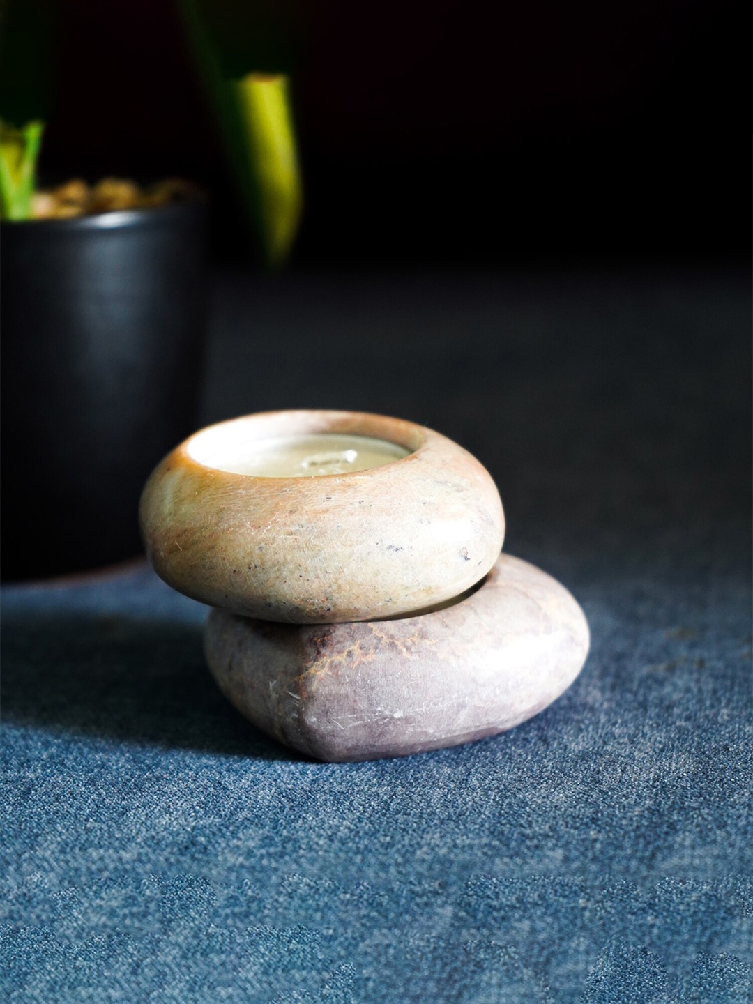 

Ekhasa Grey & White 2 Pieces Soapstone Tealight Candle Holders