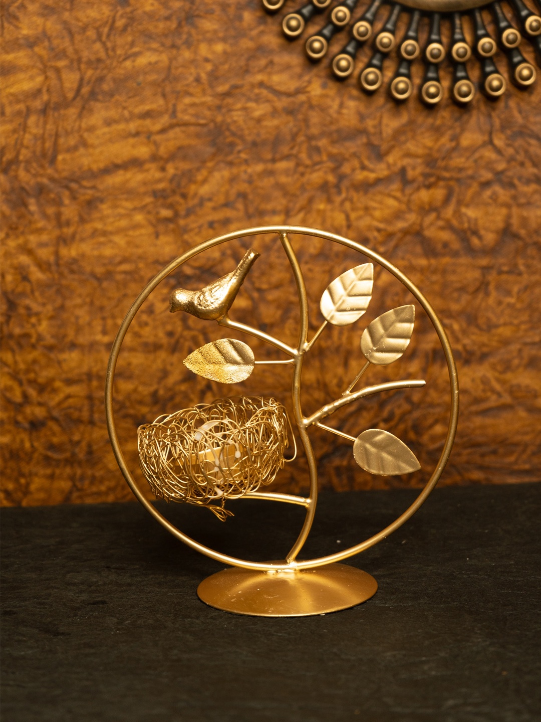 

Ekhasa Gold Toned Metal Bird Nest Tealight Candle Holder