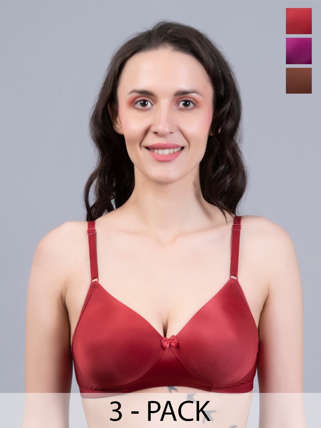 

NIGHTHOPE Pack of 3 Everyday Bra Full Coverage Underwired Lightly Padded All Day Comfort, Red