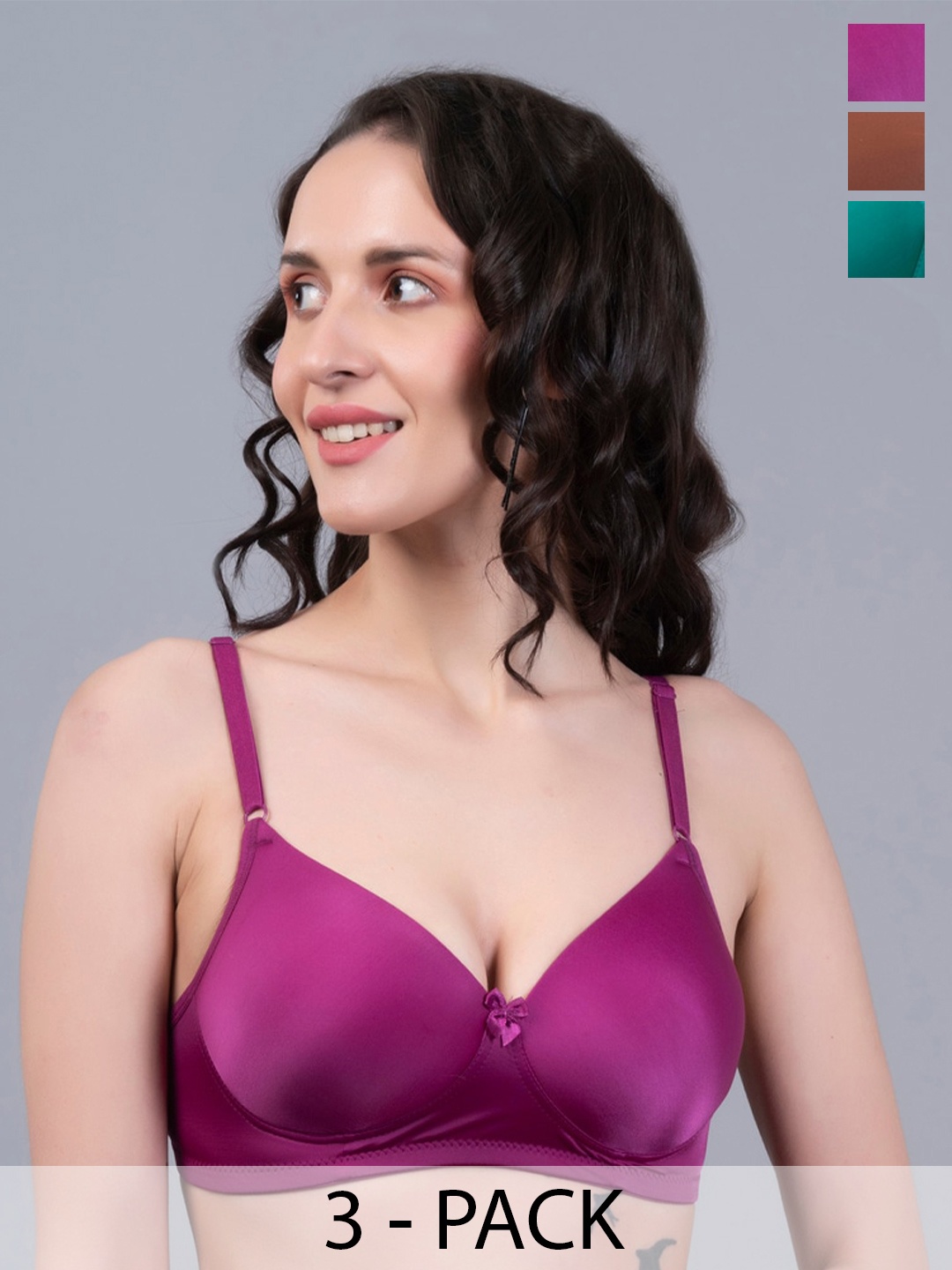 

NIGHTHOPE Pack Of 3 Full Coverage Underwired Lightly Padded Bra, Green