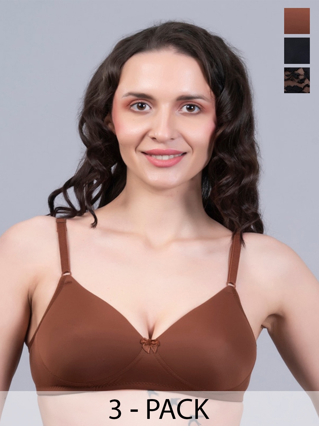 

NIGHTHOPE Pack Of 3 Full Coverage Lightly Padded Everyday Bra With All Day Comfort, Black