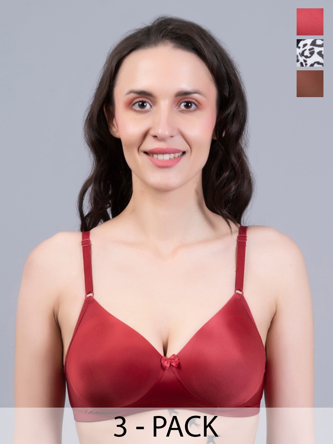 

NIGHTHOPE Pack of 3 Everyday Bra Full Coverage Underwired Lightly Padded All Day Comfort, Red