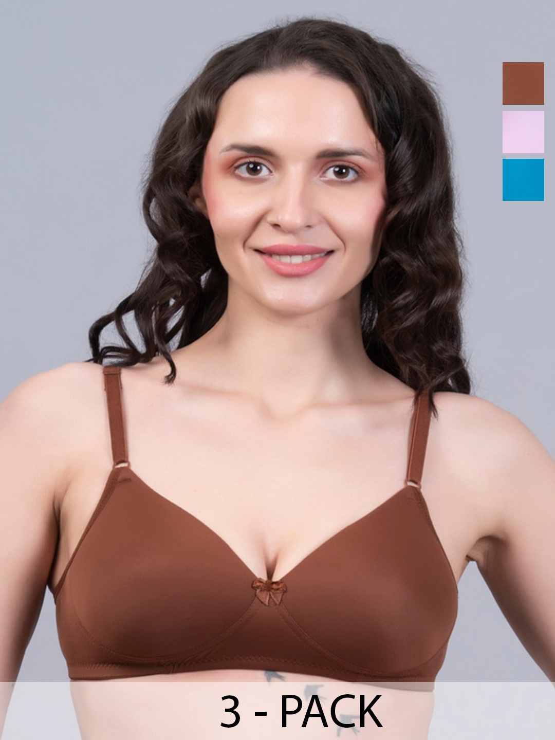 

NIGHTHOPE Pack of 3 Everyday Bra Full Coverage Underwired Lightly Padded All Day Comfort, Brown