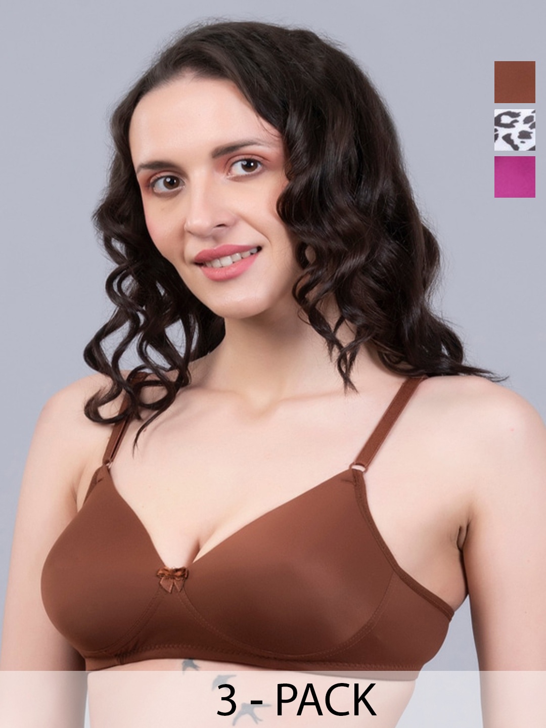 

NIGHTHOPE Pack Of 3 Full Coverage Lightly Padded Everyday Bra With All Day Comfort, Brown