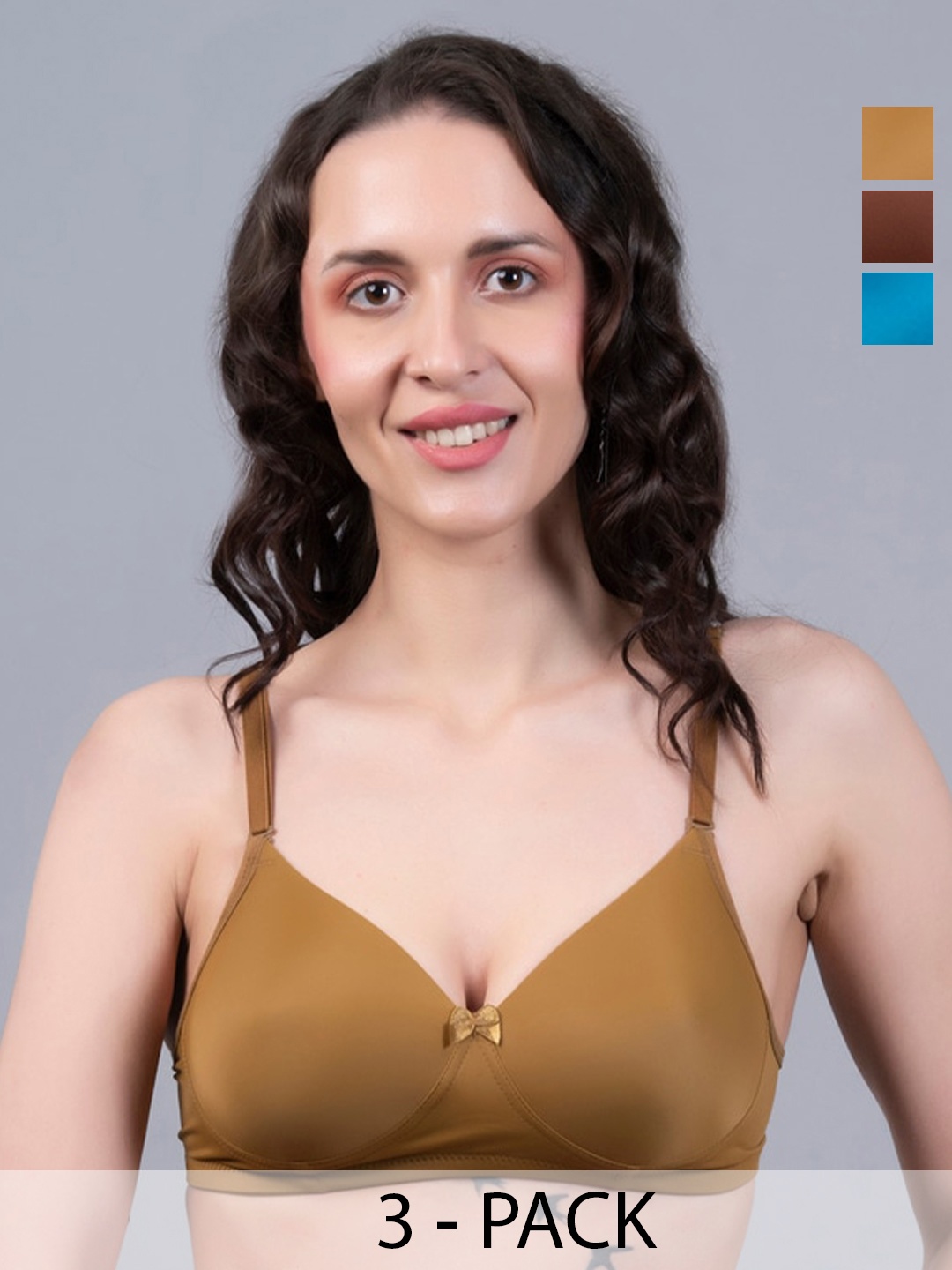 

NIGHTHOPE Pack Of 3 Full Coverage Lightly Padded Everyday Bra With All Day Comfort, Brown