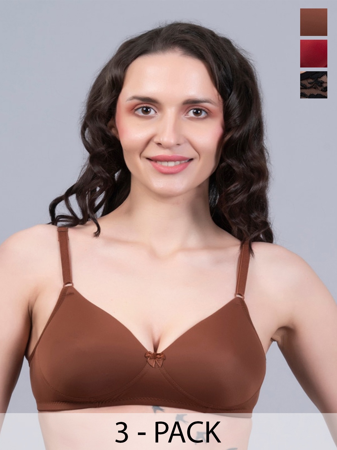 

NIGHTHOPE Pack of 3 Everyday Bra Full Coverage Underwired Lightly Padded All Day Comfort, Brown