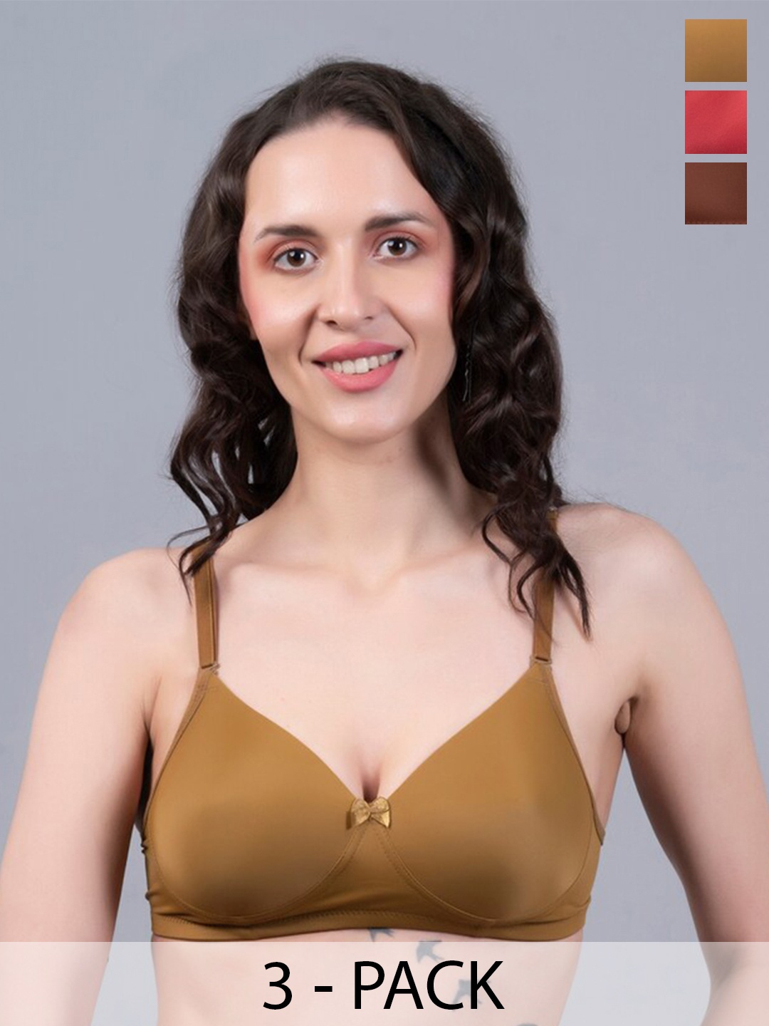 

NIGHTHOPE Pack Of 3 Full Coverage Lightly Padded Everyday Bra With All Day Comfort, Red