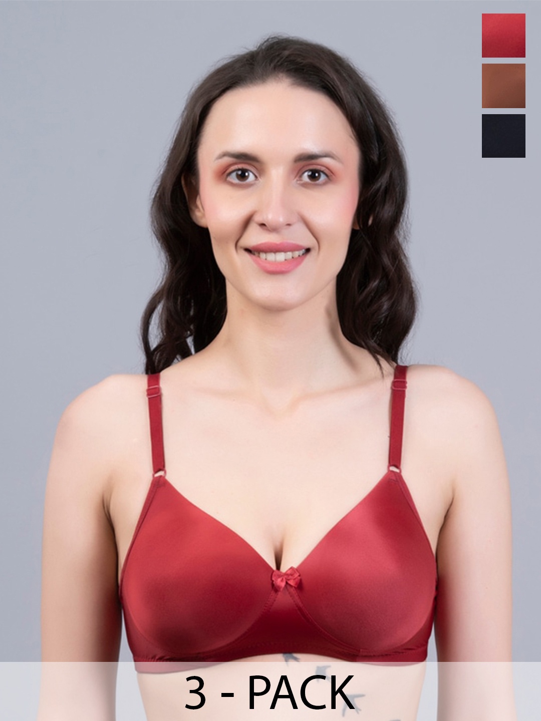 

NIGHTHOPE Pack of 3 Everyday Bra Full Coverage Underwired Lightly Padded All Day Comfort, Red