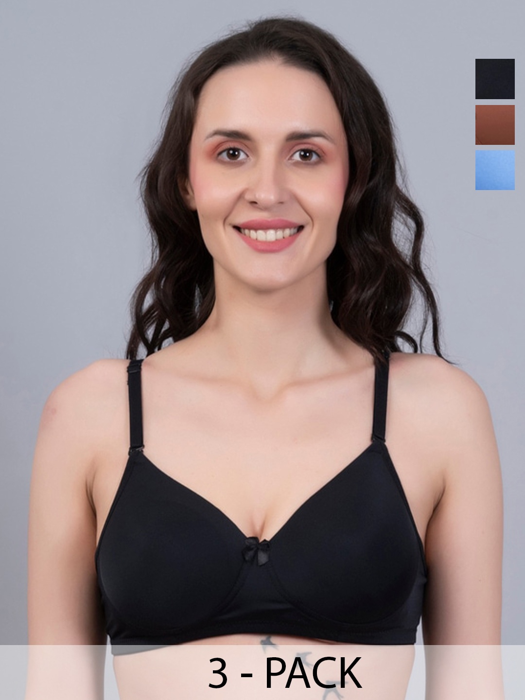 

NIGHTHOPE Pack of 3 Everyday Bra Full Coverage Underwired Lightly Padded All Day Comfort, Black