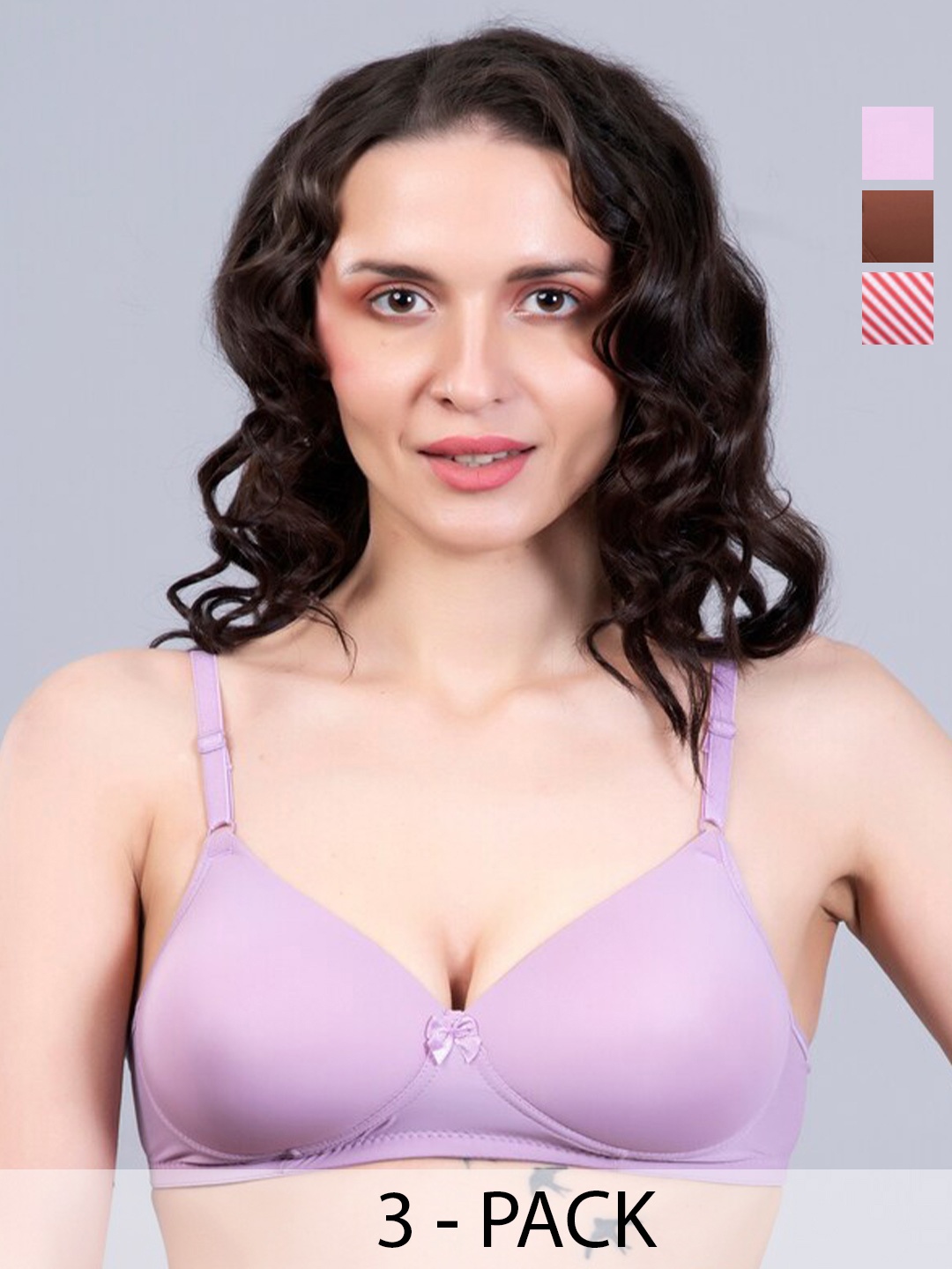 

NIGHTHOPE Pack Of 3 Full Coverage Lightly Padded Nylon Everyday Bra- All Day Comfort, Lavender