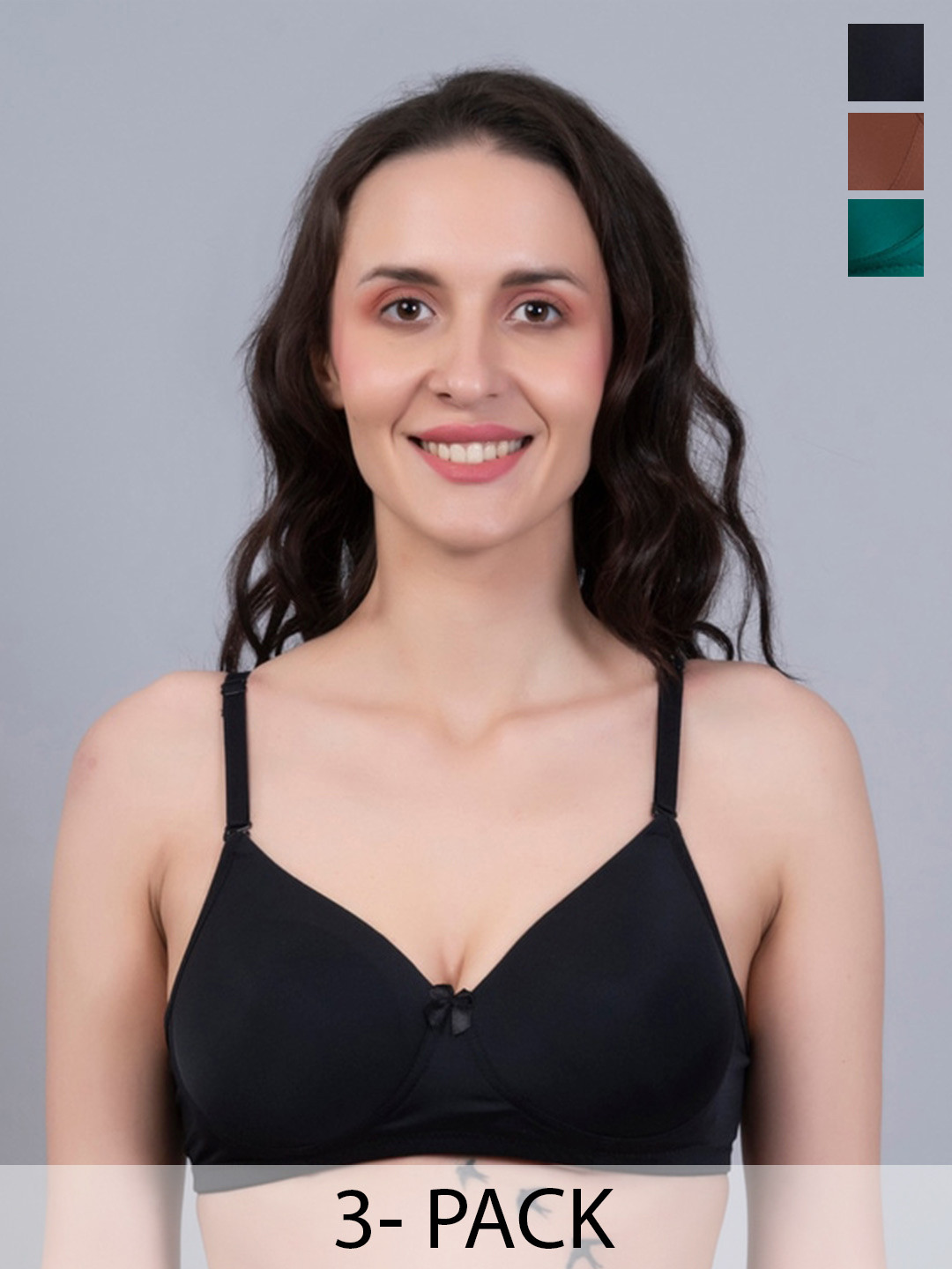 

NIGHTHOPE Pack Of 3 Full Coverage Lightly Padded Everyday Bra With All Day Comfort, Black