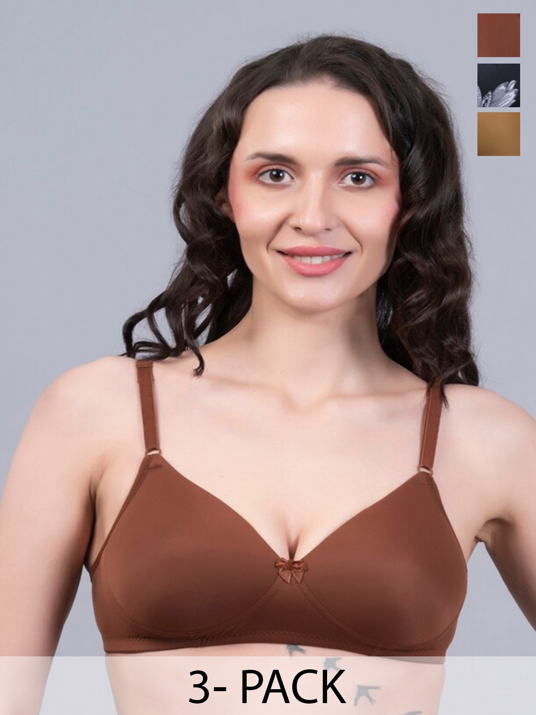 

NIGHTHOPE Pack of 3 Everyday Bra Full Coverage Underwired Lightly Padded All Day Comfort, Brown