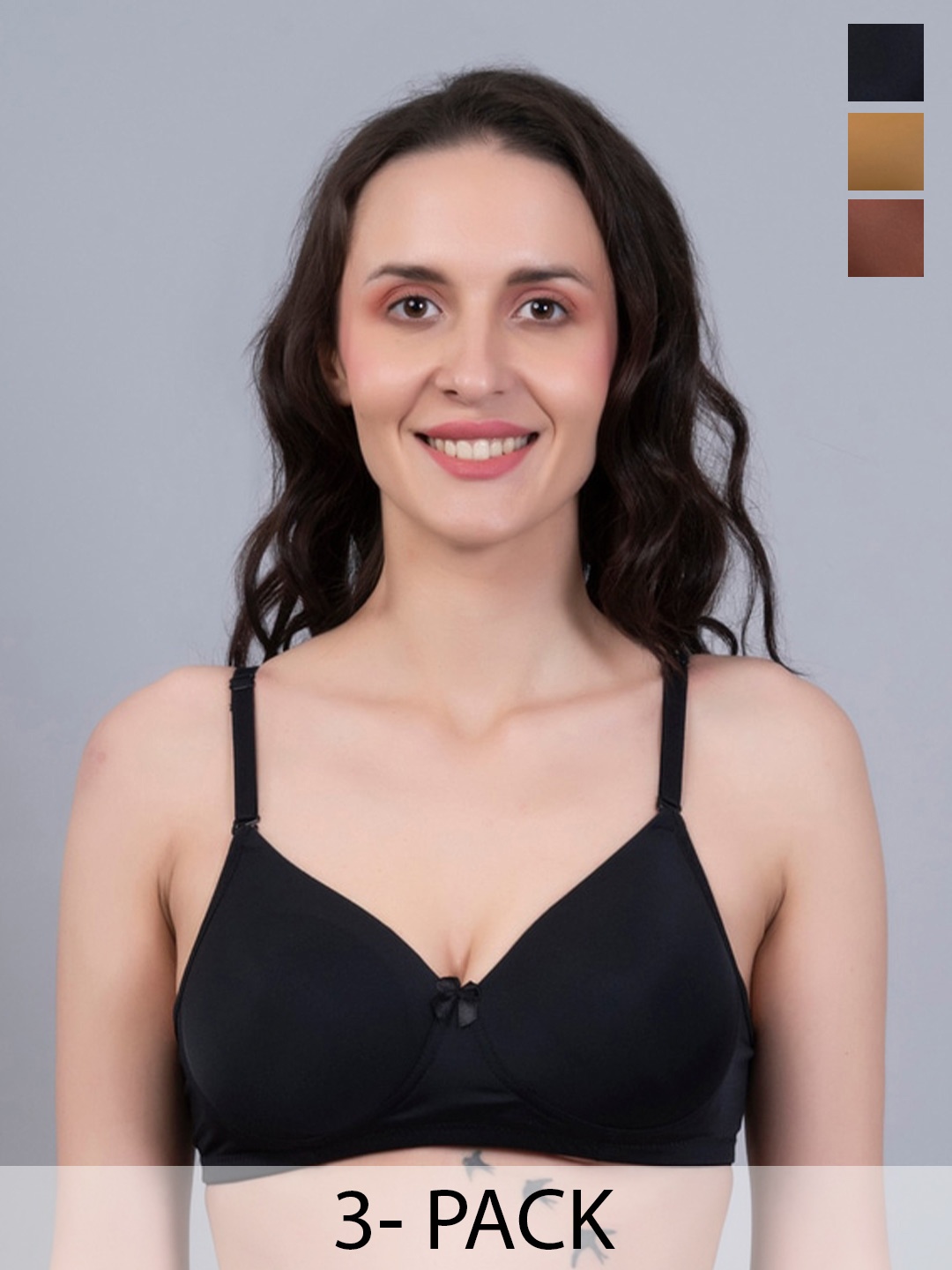 

NIGHTHOPE Pack of 3 Everyday Bra Full Coverage Underwired Lightly Padded All Day Comfort, Brown