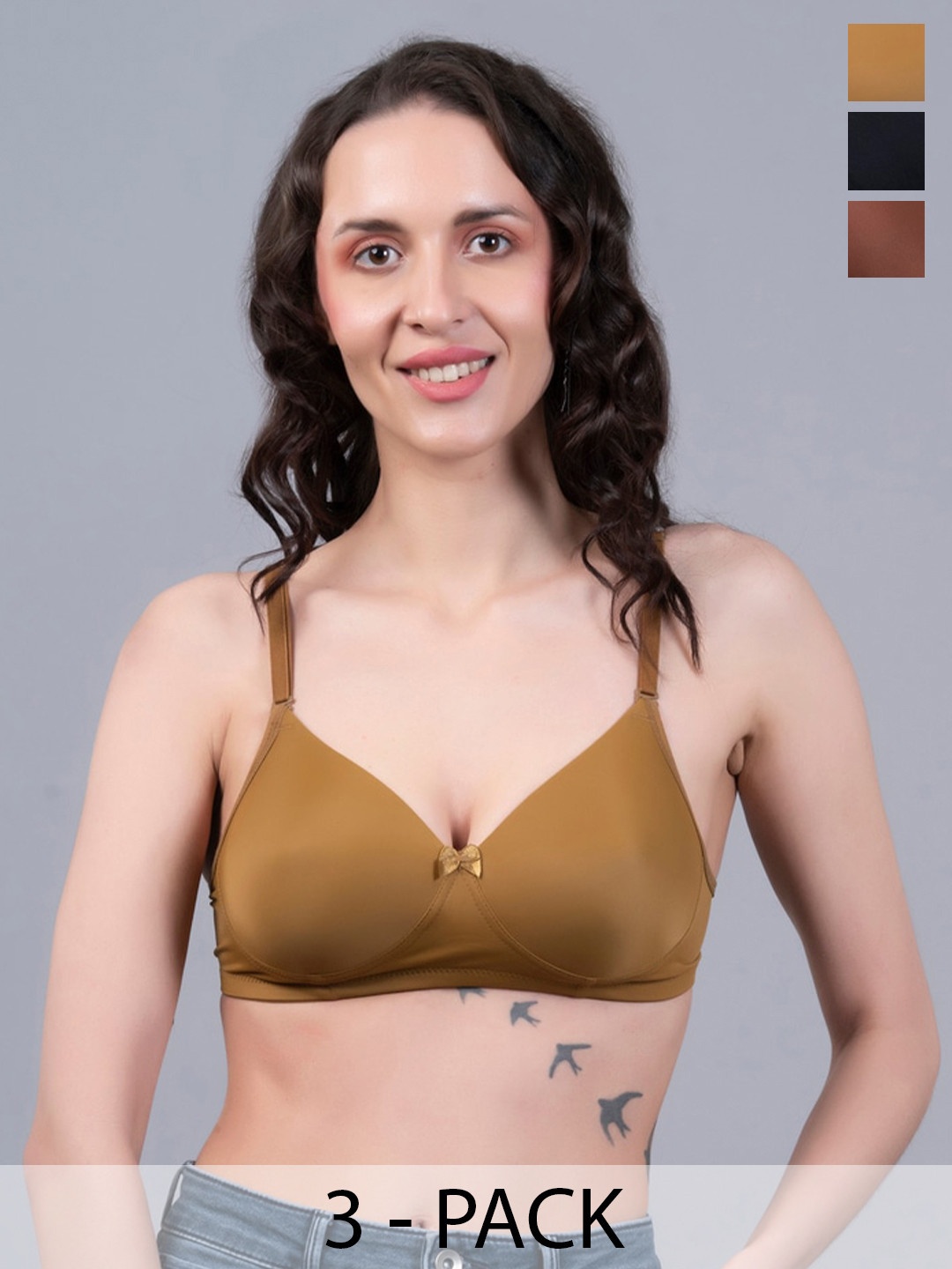 

NIGHTHOPE Pack Of 3 Full Coverage Lightly Padded Everyday Bra With All Day Comfort, Black
