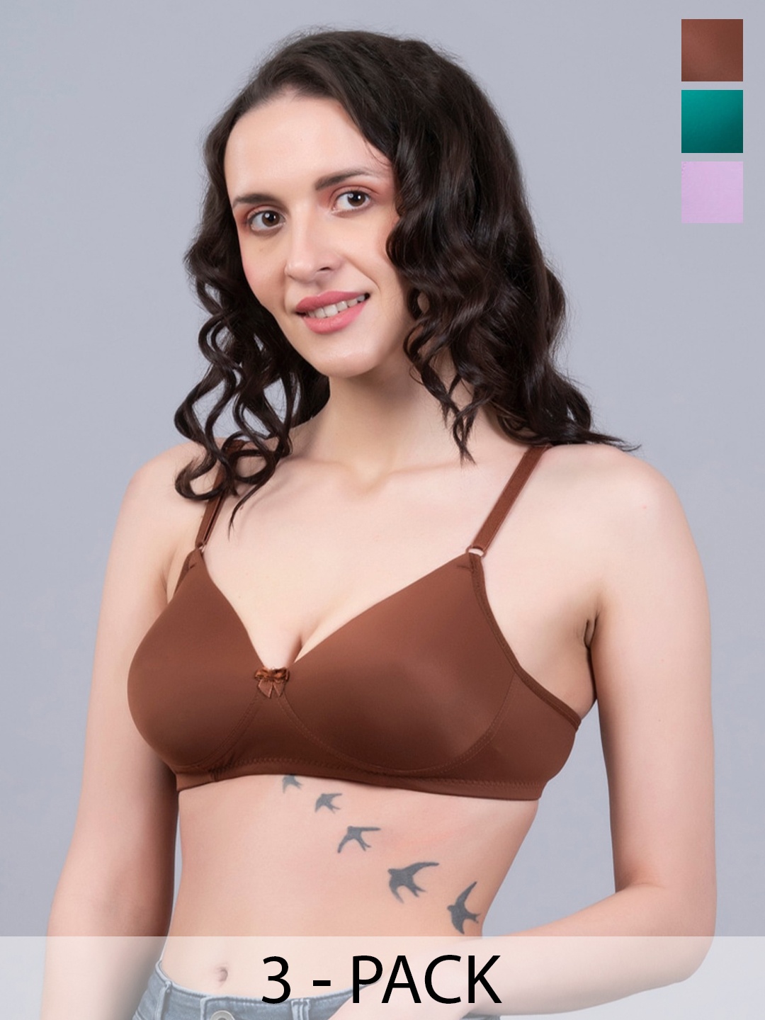 

NIGHTHOPE Pack Of 3 Full Coverage Underwired Lightly Padded Bra, Green