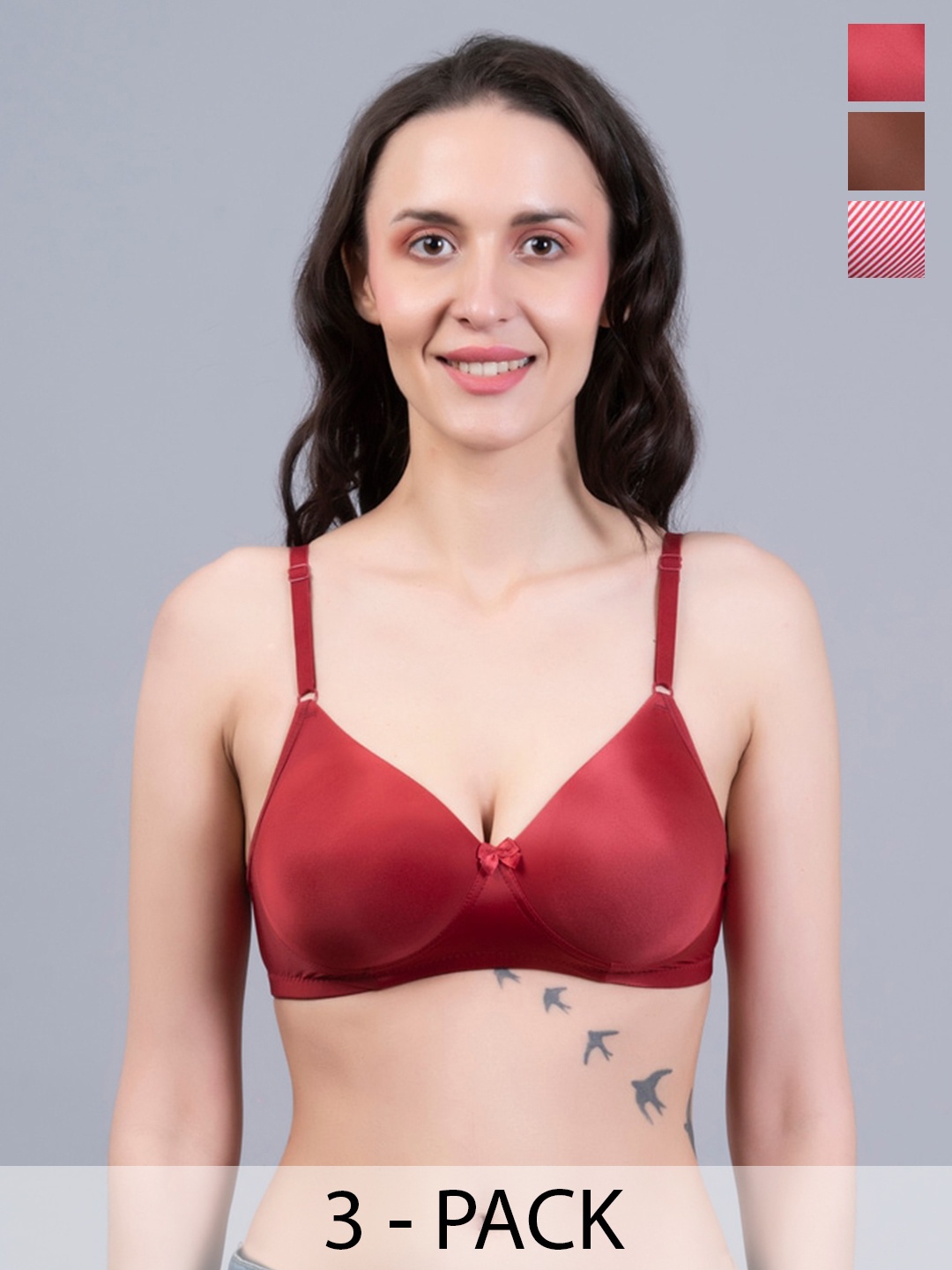 

NIGHTHOPE Pack of 3 Everyday Bra Full Coverage Underwired Lightly Padded All Day Comfort, Brown